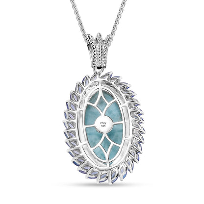 DJOY Larimar & Tanzanite 17.80 ctw Ocean Waves Pendant Necklace – A Symphony of Tranquility and Elegance