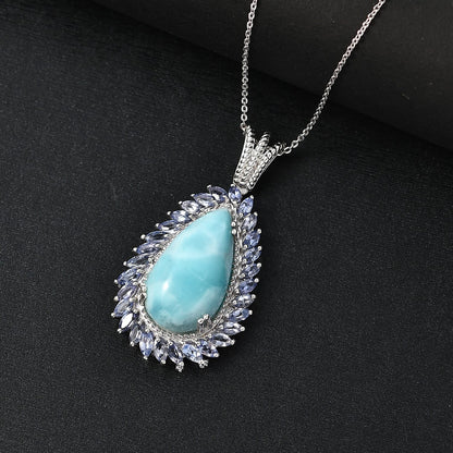 DJOY Larimar & Tanzanite 17.80 ctw Ocean Waves Pendant Necklace – A Symphony of Tranquility and Elegance
