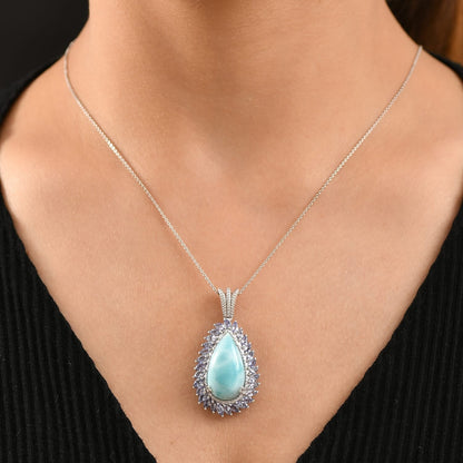 DJOY Larimar & Tanzanite 17.80 ctw Ocean Waves Pendant Necklace – A Symphony of Tranquility and Elegance