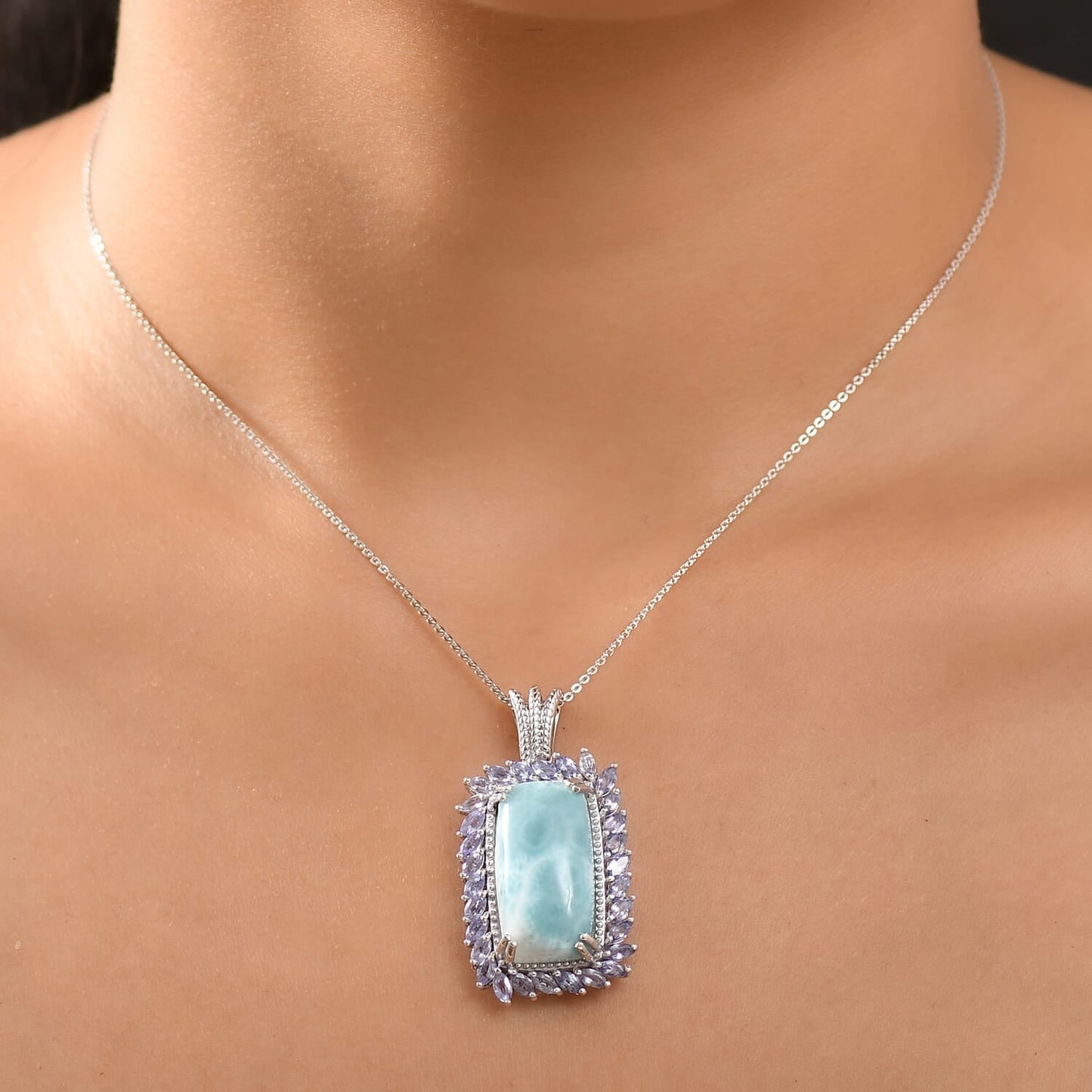 DJOY Larimar & Tanzanite 17.80 ctw Ocean Waves Pendant Necklace – A Symphony of Tranquility and Elegance