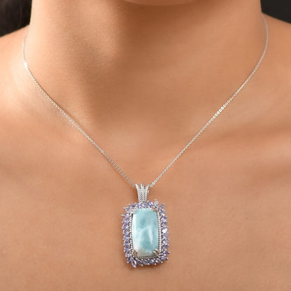 DJOY Larimar & Tanzanite 17.80 ctw Ocean Waves Pendant Necklace – A Symphony of Tranquility and Elegance