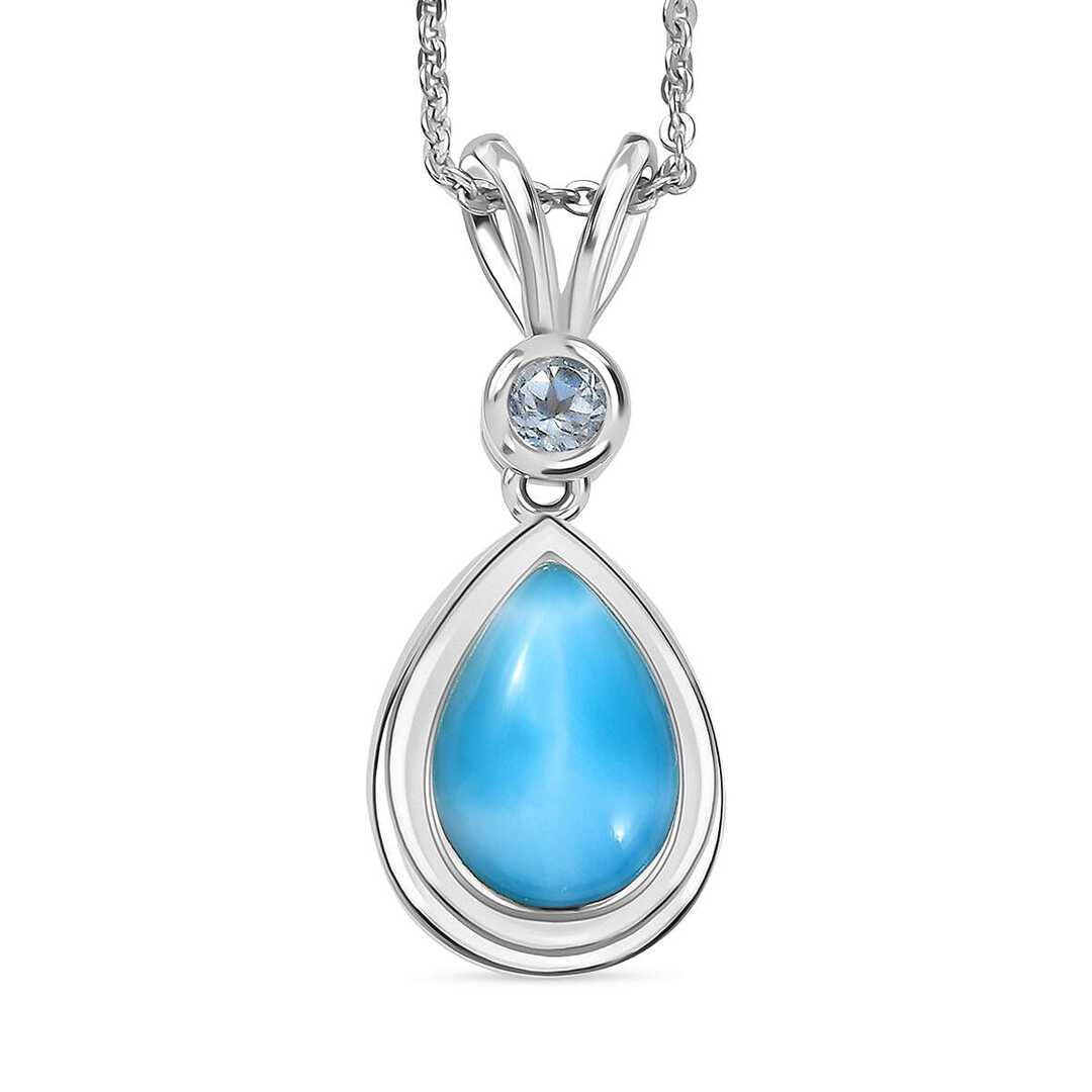 Larimar and Topaz Ocean Tear Pendant Necklace