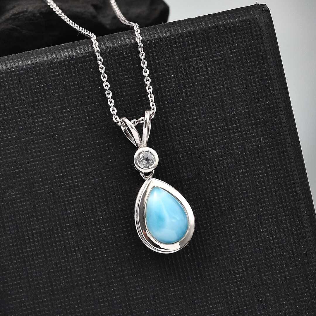 Larimar and Topaz Ocean Tear Pendant Necklace