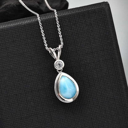 Larimar and Topaz Ocean Tear Pendant Necklace