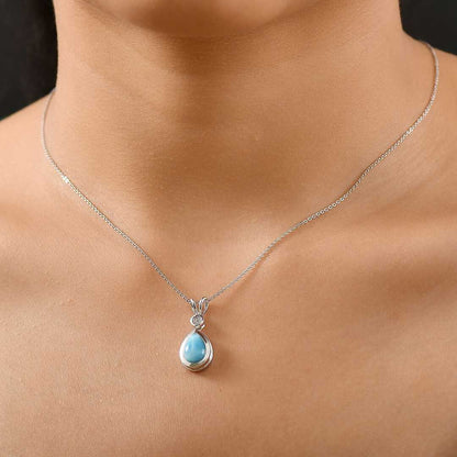 Larimar and Topaz Ocean Tear Pendant Necklace