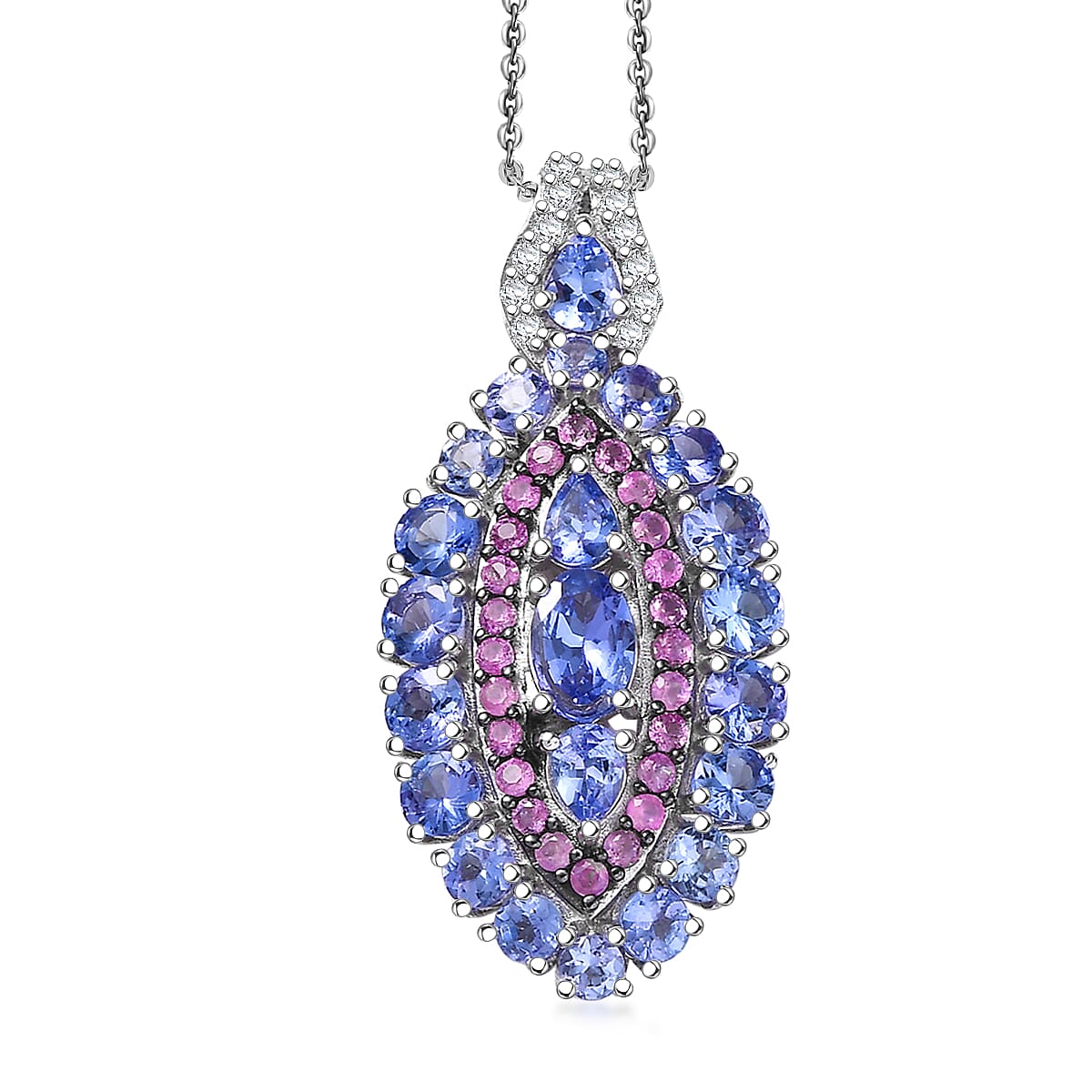 Tanzanite and Garnet Gemstone Crown Pendant
