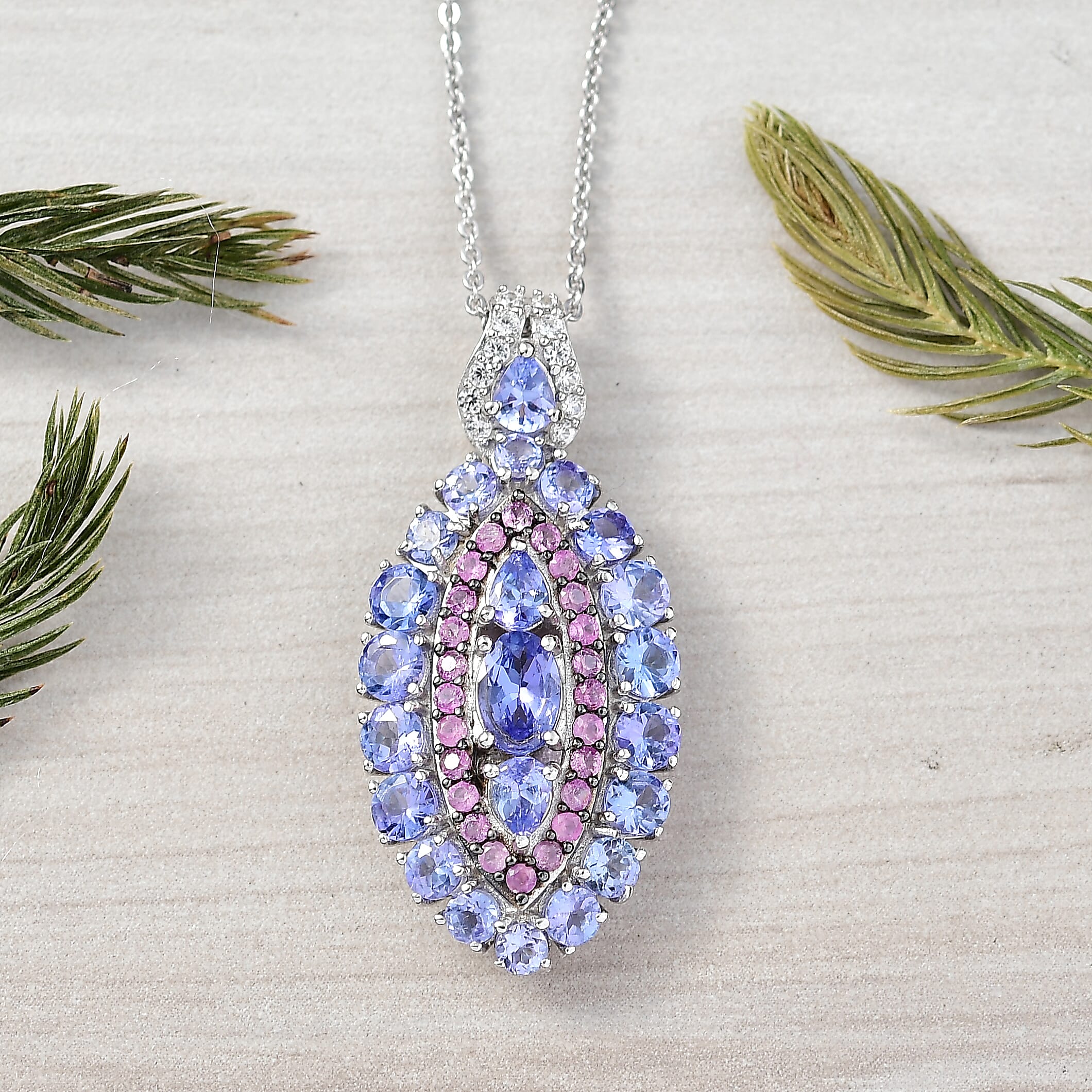 Tanzanite and Garnet Gemstone Crown Pendant