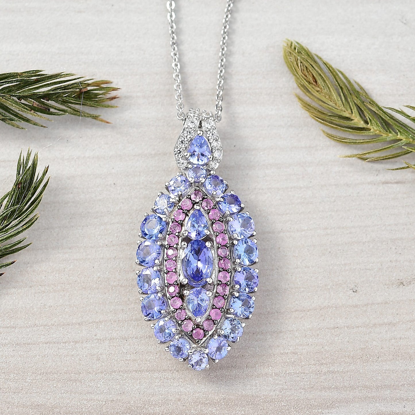 Tanzanite and Garnet Gemstone Crown Pendant