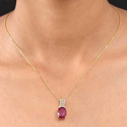 Crimson Ruby Flower Pendant Necklace in Vermeil Gold Over Silver