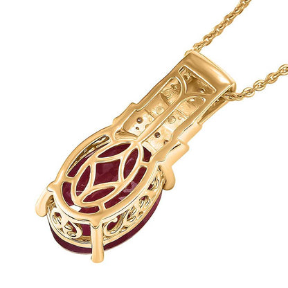 Crimson Ruby Flower Pendant Necklace in Vermeil Gold Over Silver