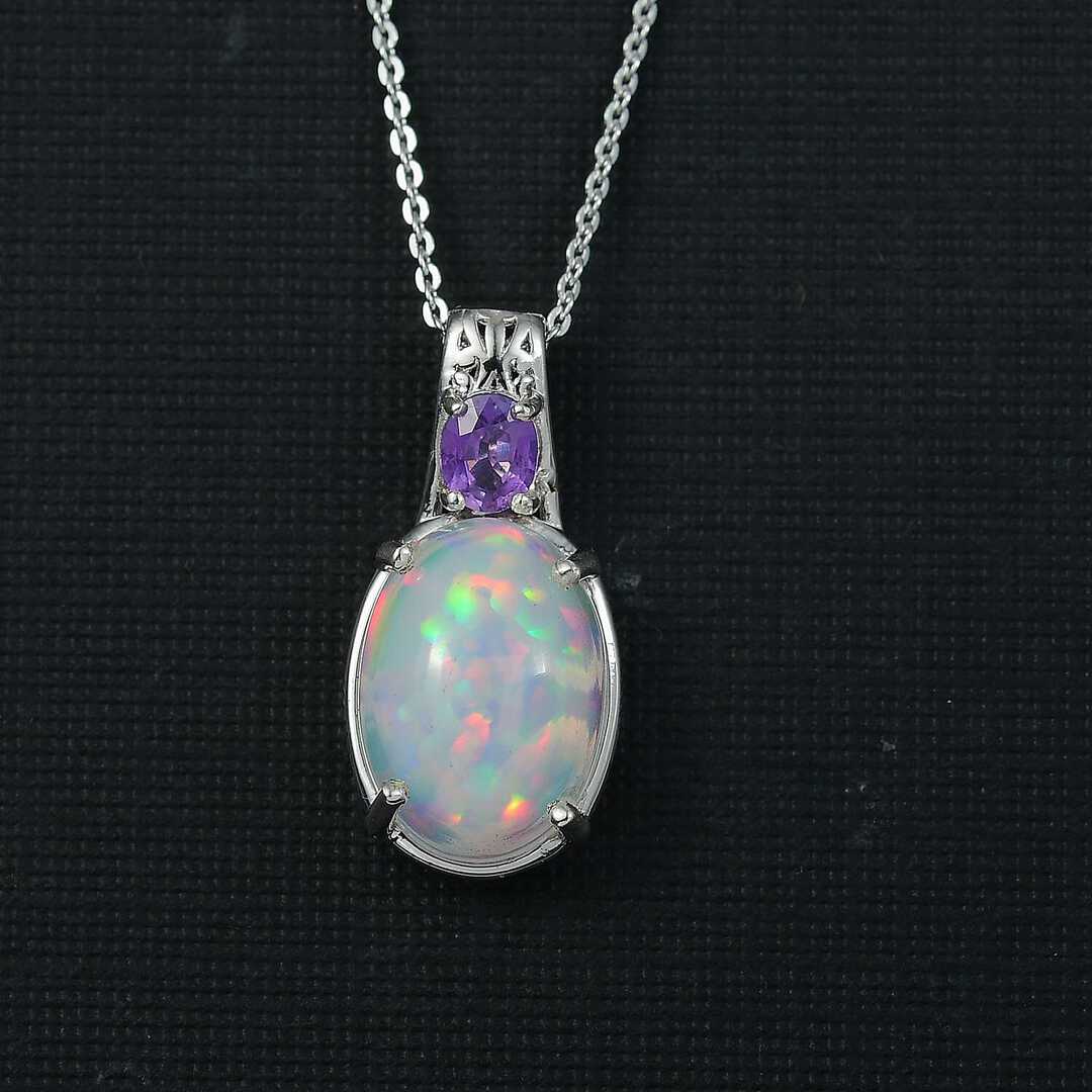 Ethiopian Welo Opal and Madagascar Sapphire Pendant Necklace