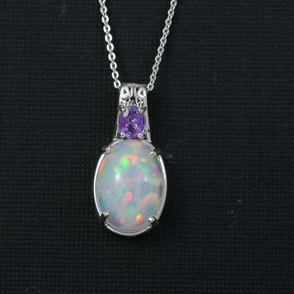 Ethiopian Welo Opal and Madagascar Sapphire Pendant Necklace