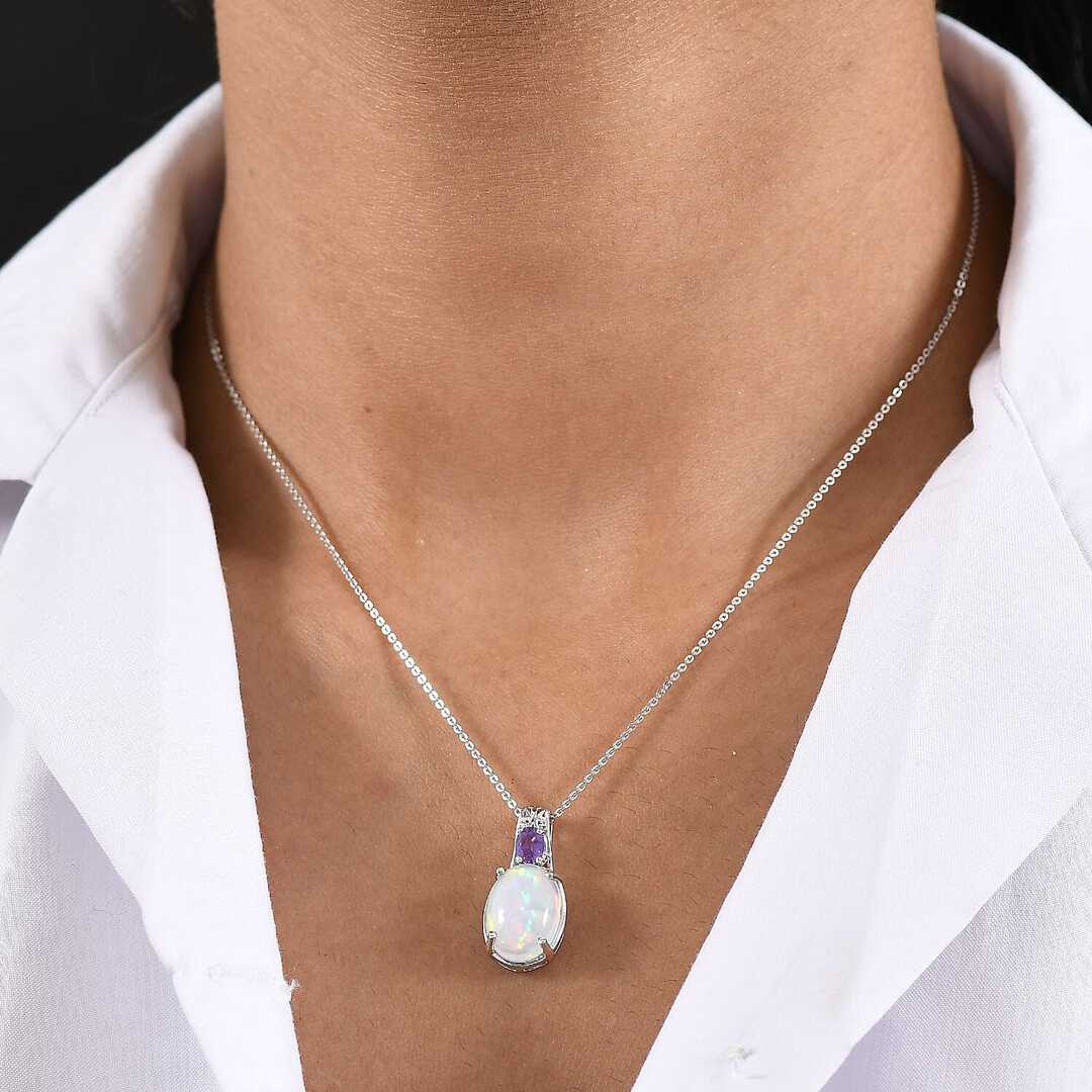 Ethiopian Welo Opal and Madagascar Sapphire Pendant Necklace