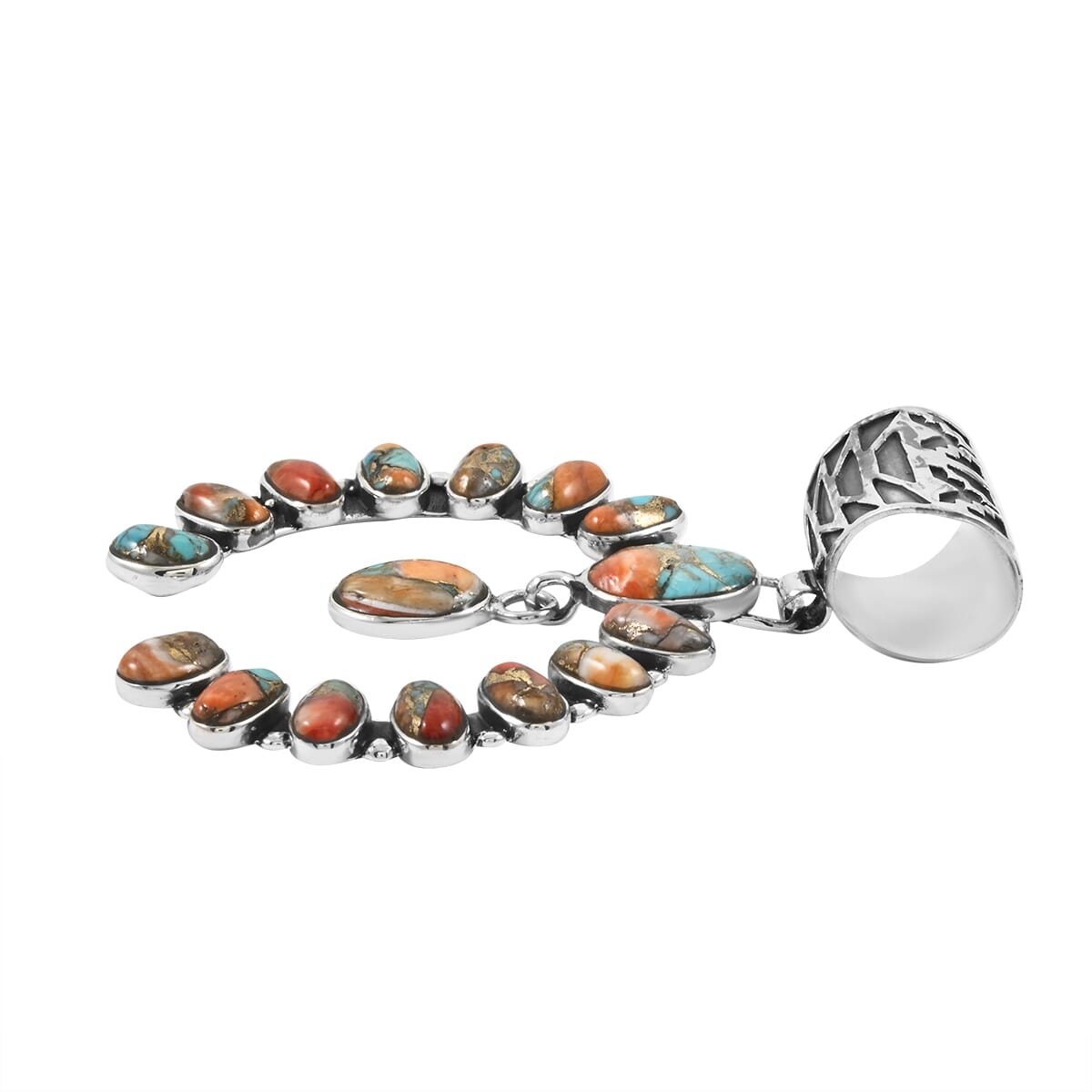 Santa Fe Style Spiny Turquoise & Coral Horseshoe Pendant & Earrings Set