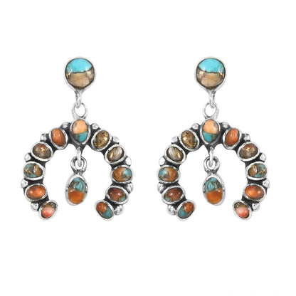 Santa Fe Style Spiny Turquoise & Coral Horseshoe Pendant & Earrings Set