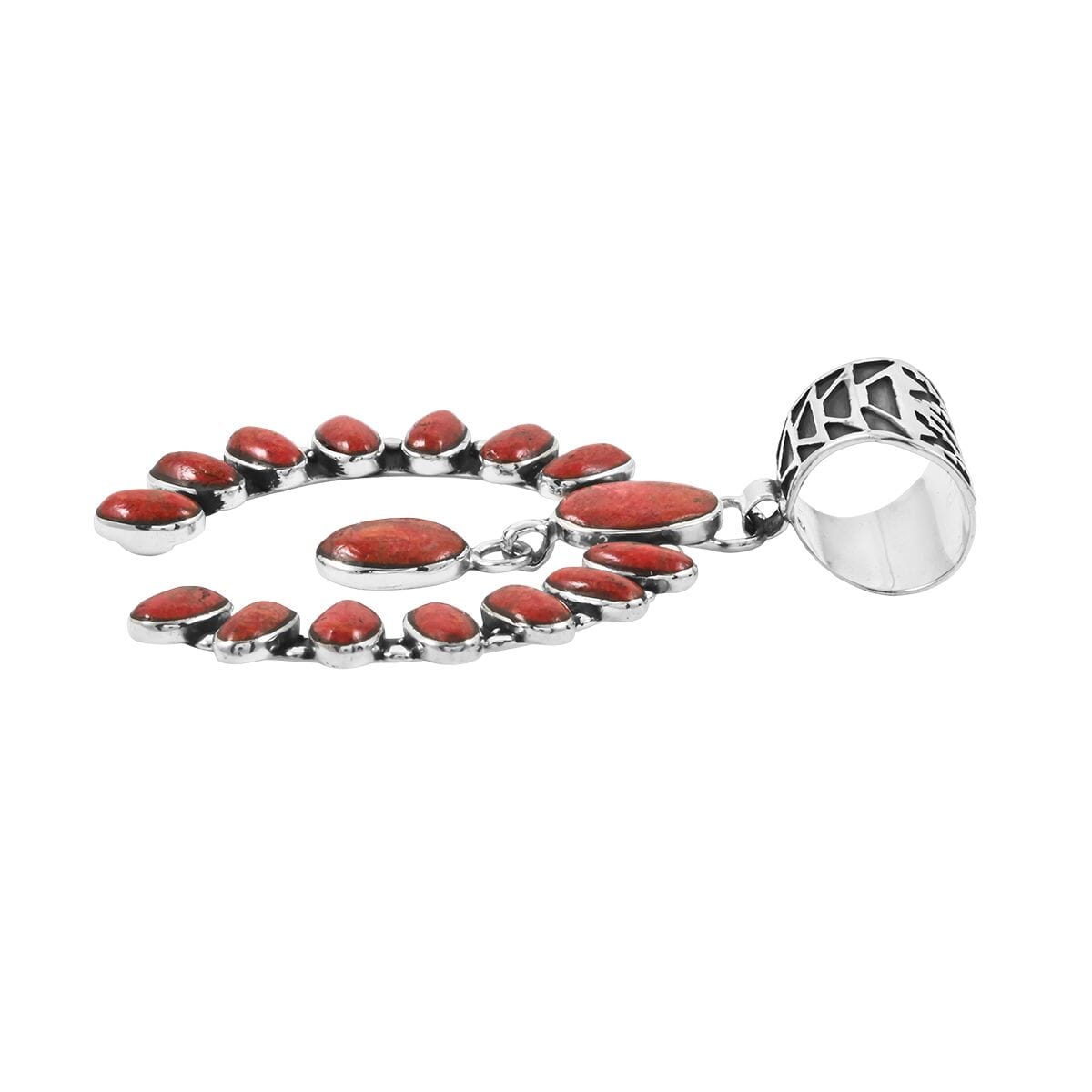 Santa Fe Style Spiny Turquoise & Coral Horseshoe Pendant & Earrings Set