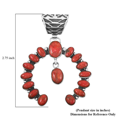 Santa Fe Style Spiny Turquoise & Coral Horseshoe Pendant & Earrings Set