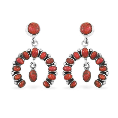 Santa Fe Style Spiny Turquoise & Coral Horseshoe Pendant & Earrings Set