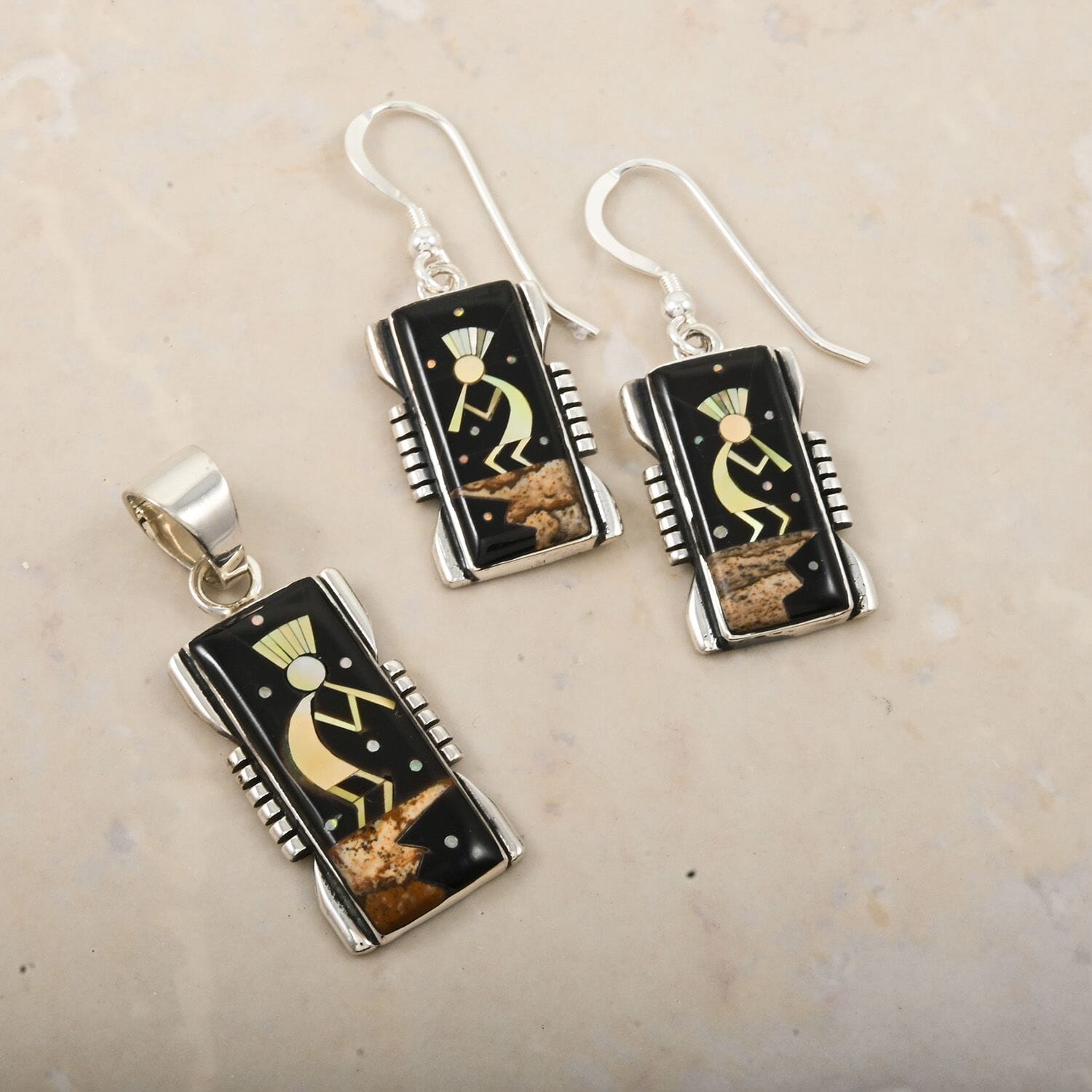 Santa Fe Style Kokopelli Pendant & Earrings Set – A Symbol of Southwestern Spirit
