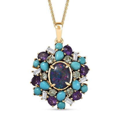 Elysian Opal & Multi Gemstone Cosmic Bloom Pendant Necklace