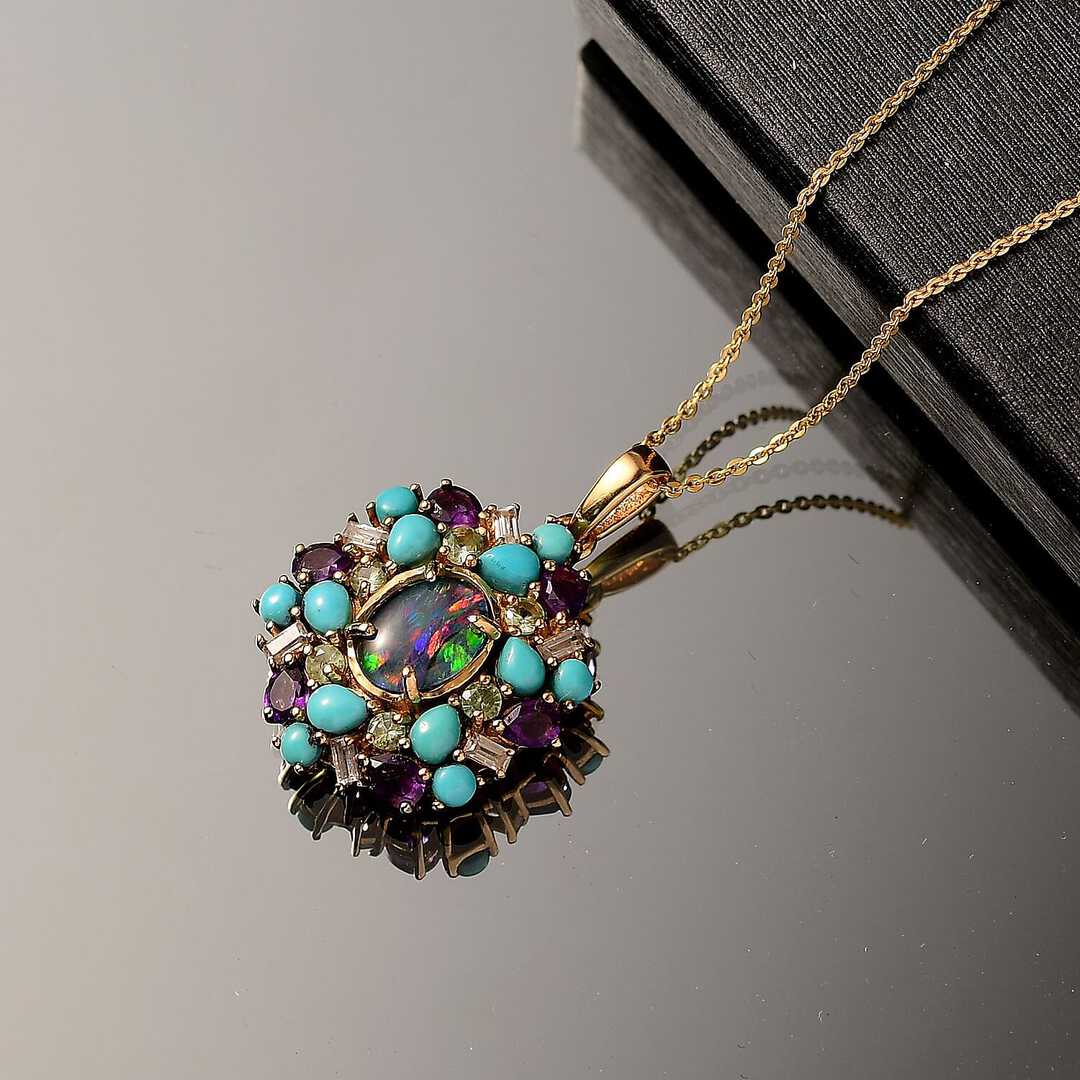 Elysian Opal & Multi Gemstone Cosmic Bloom Pendant Necklace