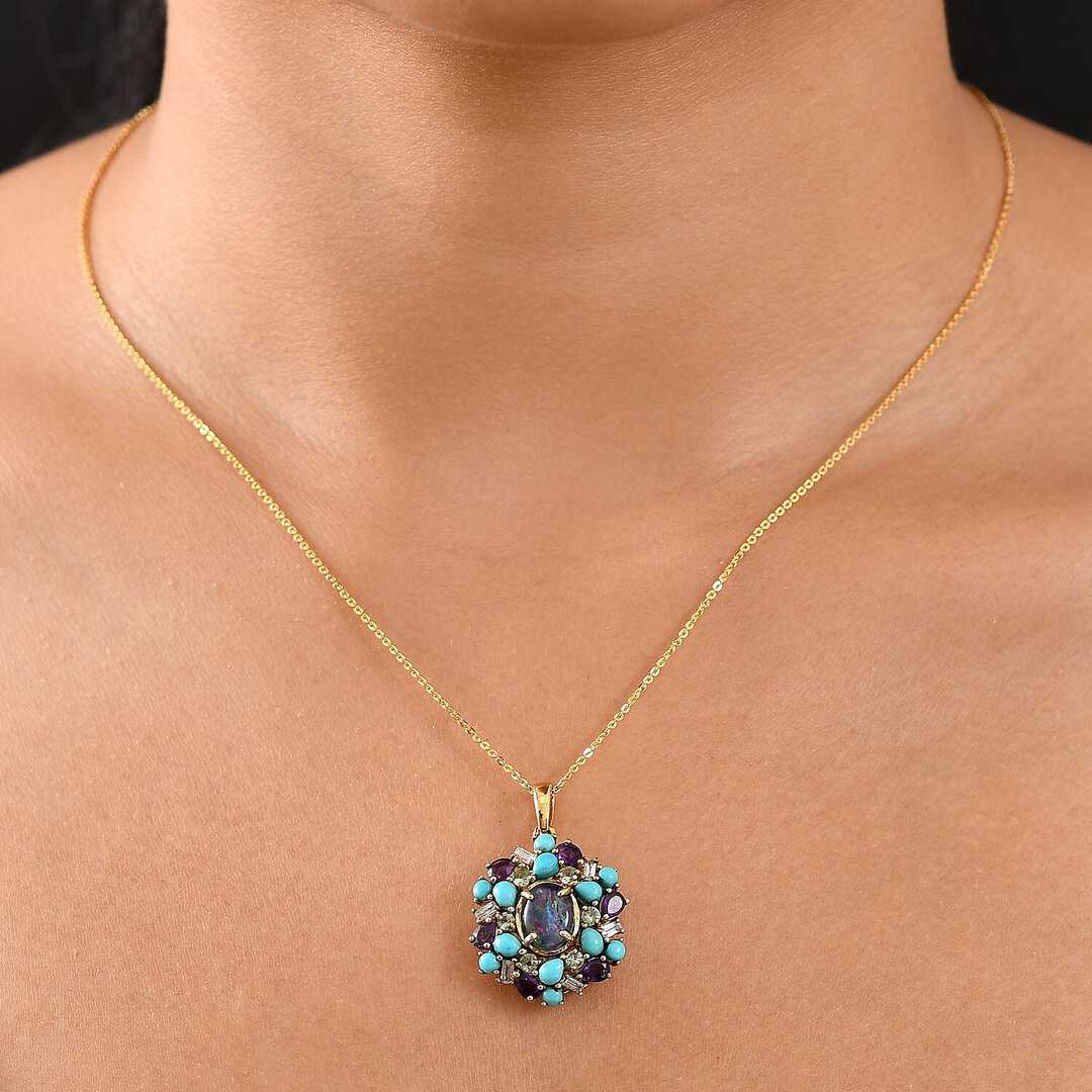 Elysian Opal & Multi Gemstone Cosmic Bloom Pendant Necklace