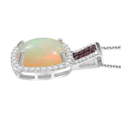 Ethiopian Welo Opal and Multi Gemstone Pendant Necklace