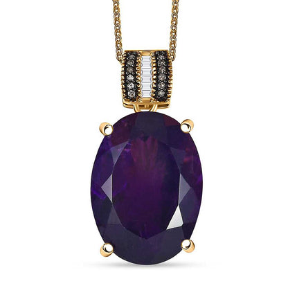 African Amethyst & Diamond Art Deco Pendant Necklace