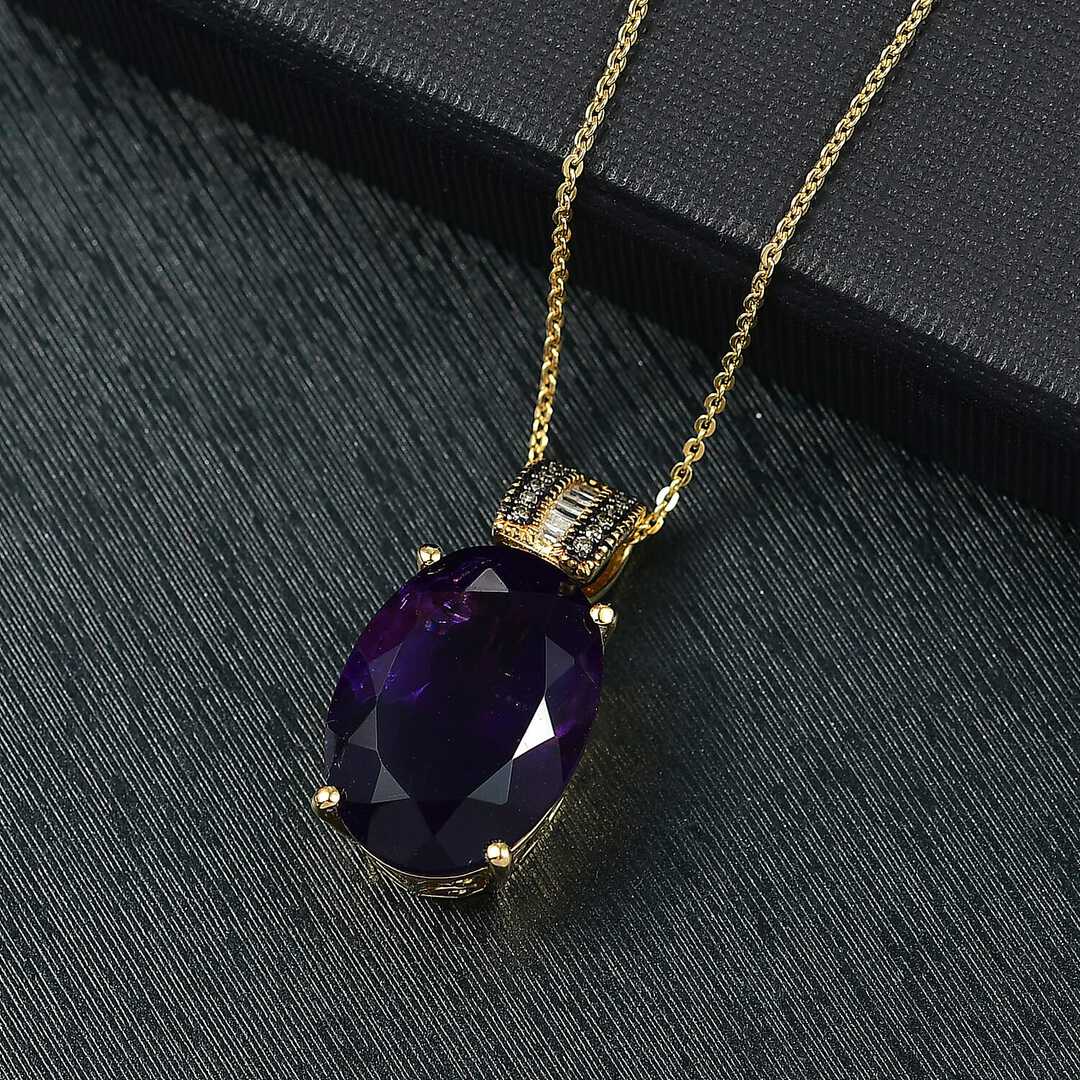 African Amethyst & Diamond Art Deco Pendant Necklace