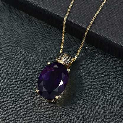 African Amethyst & Diamond Art Deco Pendant Necklace
