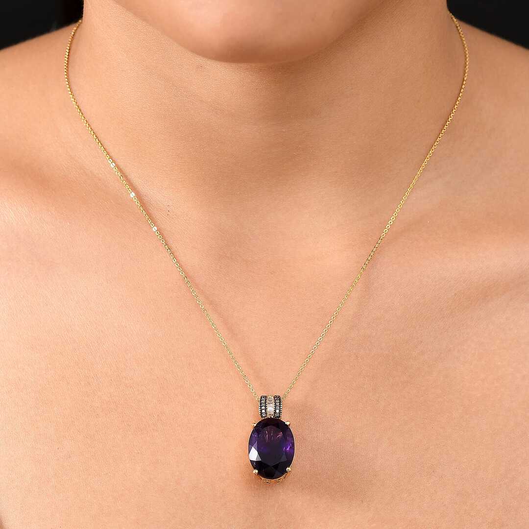 African Amethyst & Diamond Art Deco Pendant Necklace
