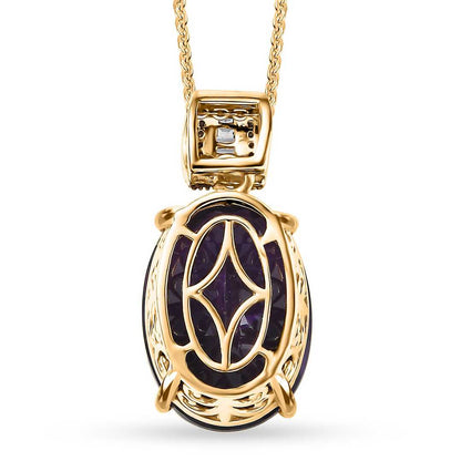 African Amethyst & Diamond Art Deco Pendant Necklace
