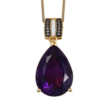 African Amethyst & Diamond Art Deco Pendant Necklace
