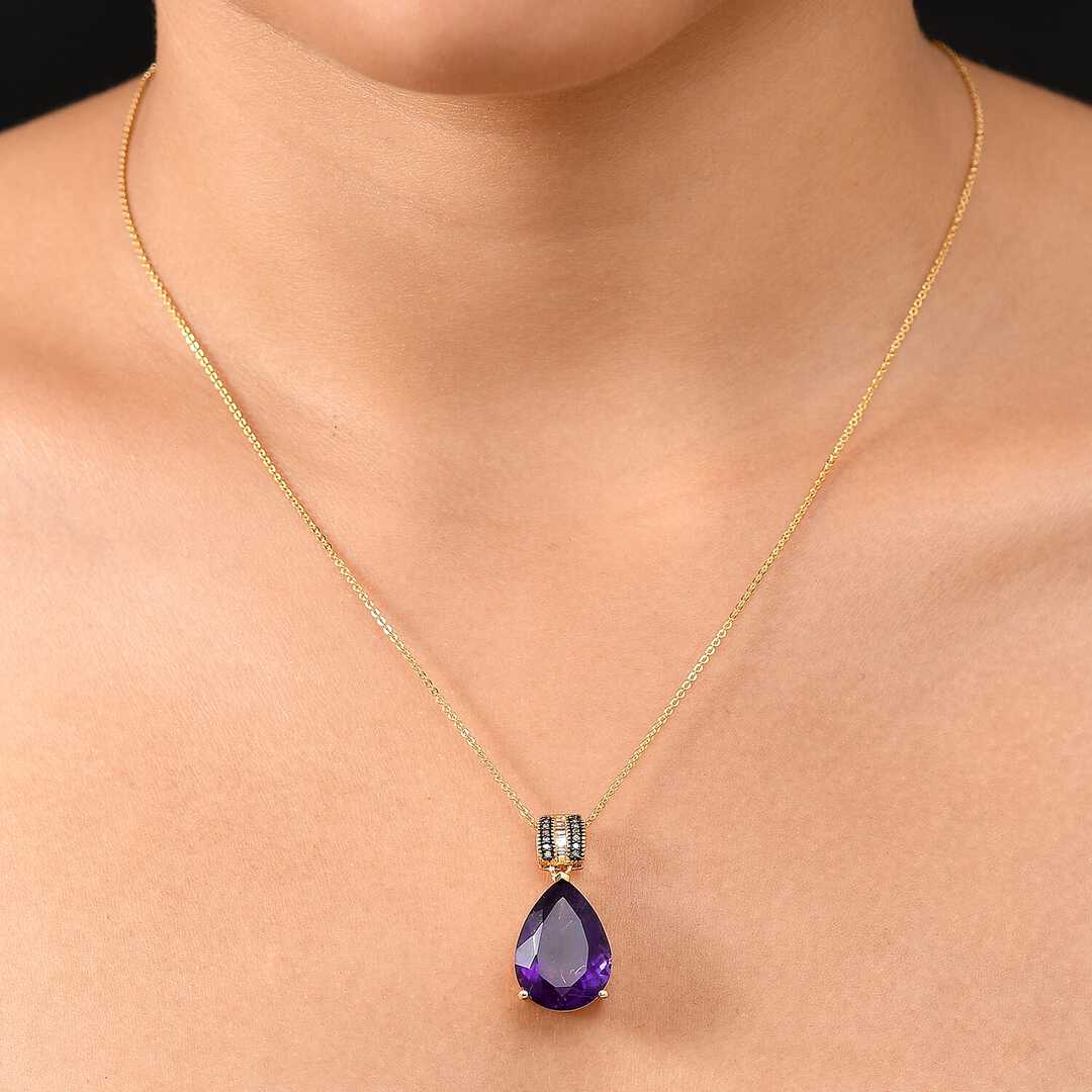 African Amethyst & Diamond Art Deco Pendant Necklace