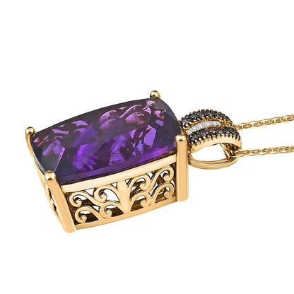 African Amethyst & Diamond Art Deco Pendant Necklace