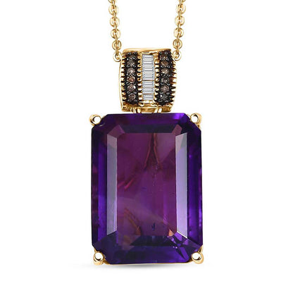 African Amethyst & Diamond Art Deco Pendant Necklace