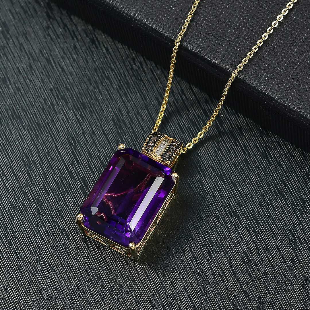 African Amethyst & Diamond Art Deco Pendant Necklace