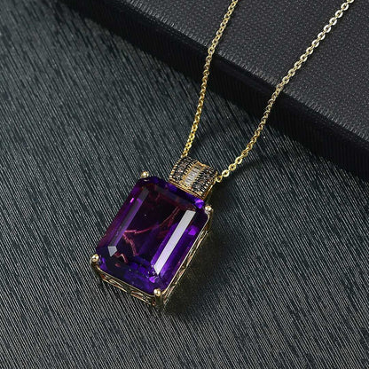 African Amethyst & Diamond Art Deco Pendant Necklace