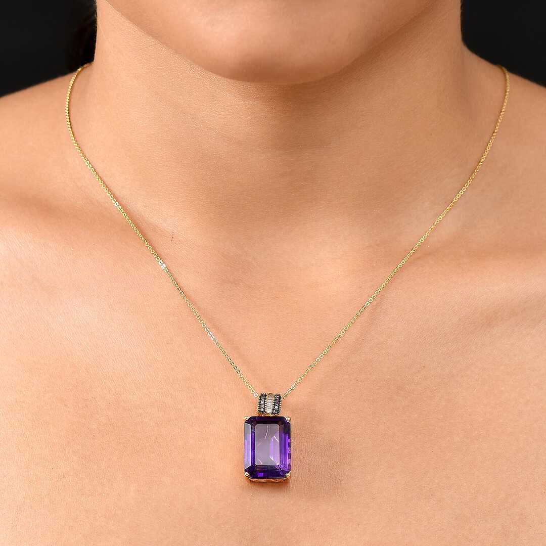 African Amethyst & Diamond Art Deco Pendant Necklace