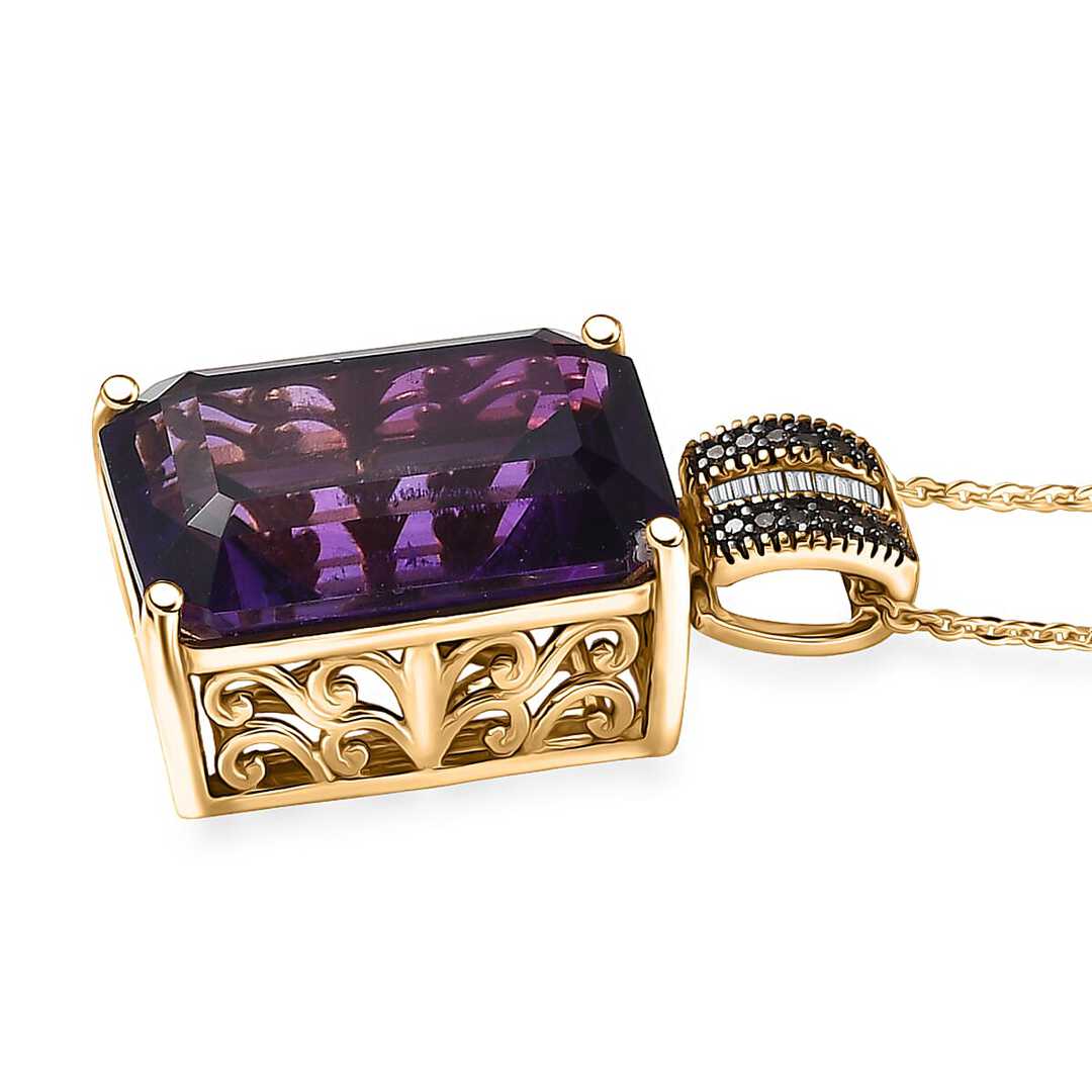 African Amethyst & Diamond Art Deco Pendant Necklace