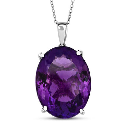African Amethyst Solitaire Pendant Necklace in Sterling Silver