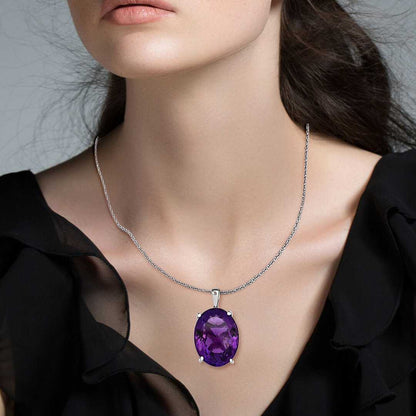 African Amethyst Solitaire Pendant Necklace in Sterling Silver