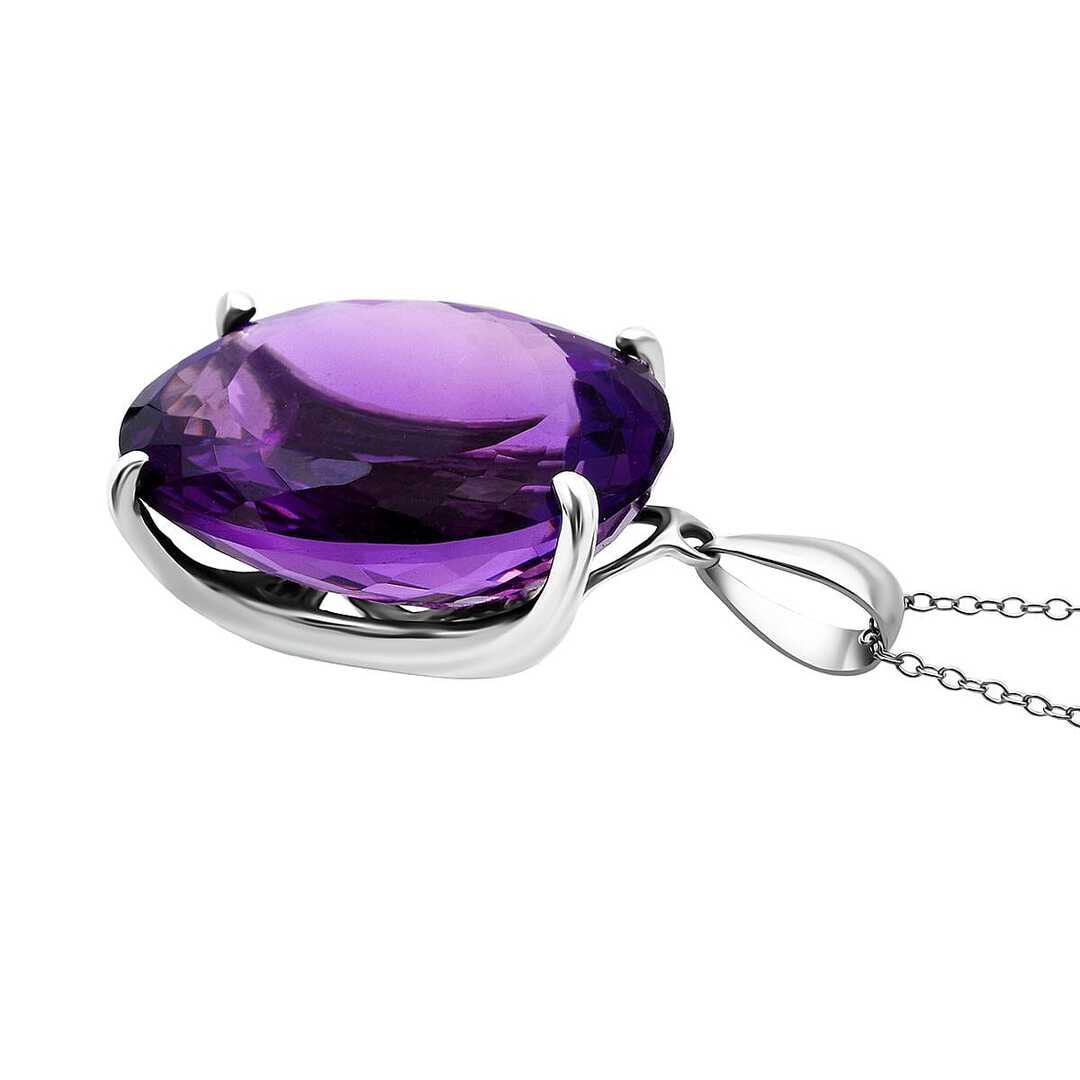 African Amethyst Solitaire Pendant Necklace in Sterling Silver
