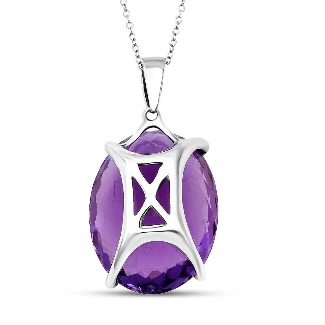 African Amethyst Solitaire Pendant Necklace in Sterling Silver