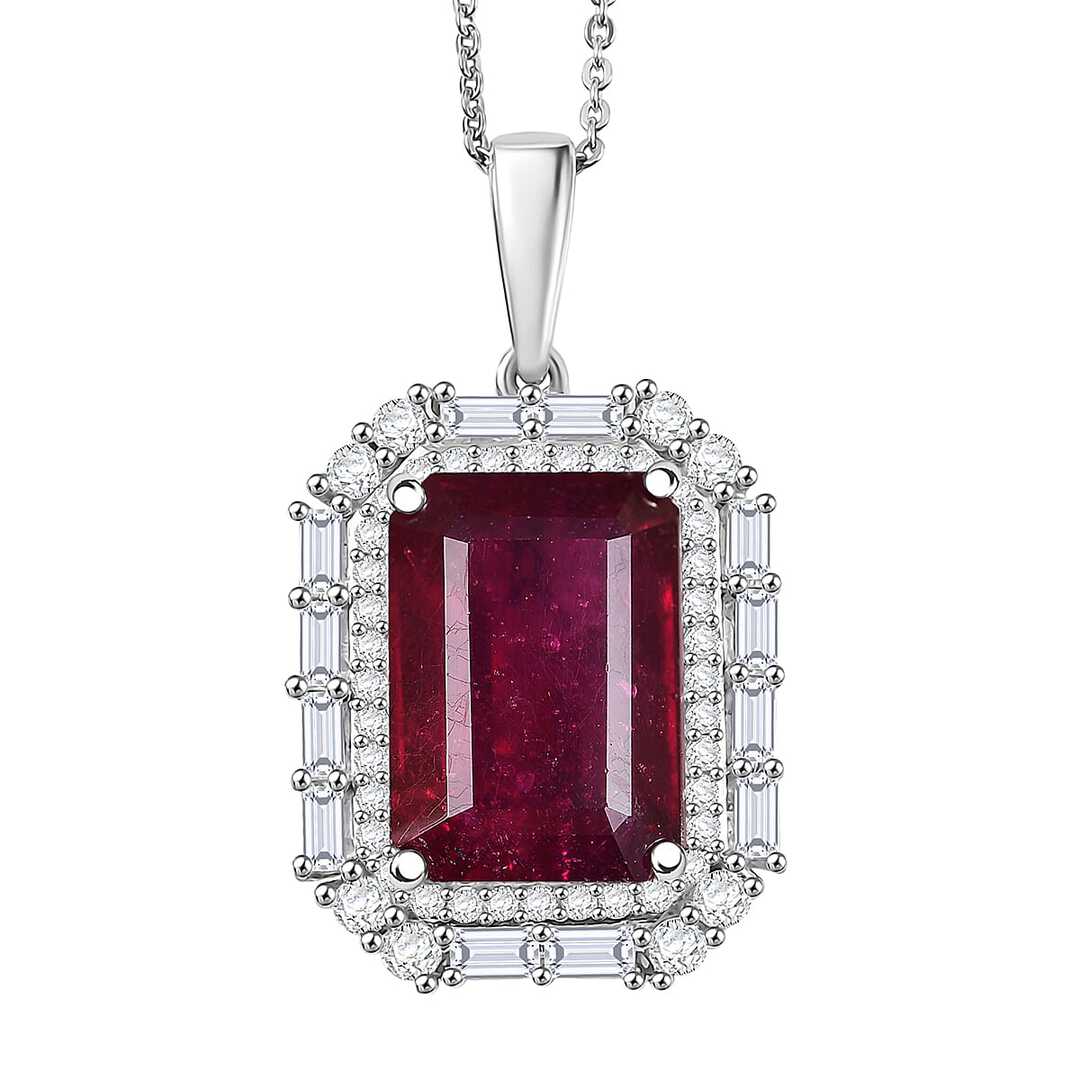 Art Deco Ruby and Moissanite Pendant Necklace in Sterling Silver