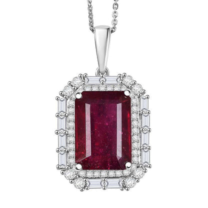 Art Deco Ruby and Moissanite Pendant Necklace in Sterling Silver