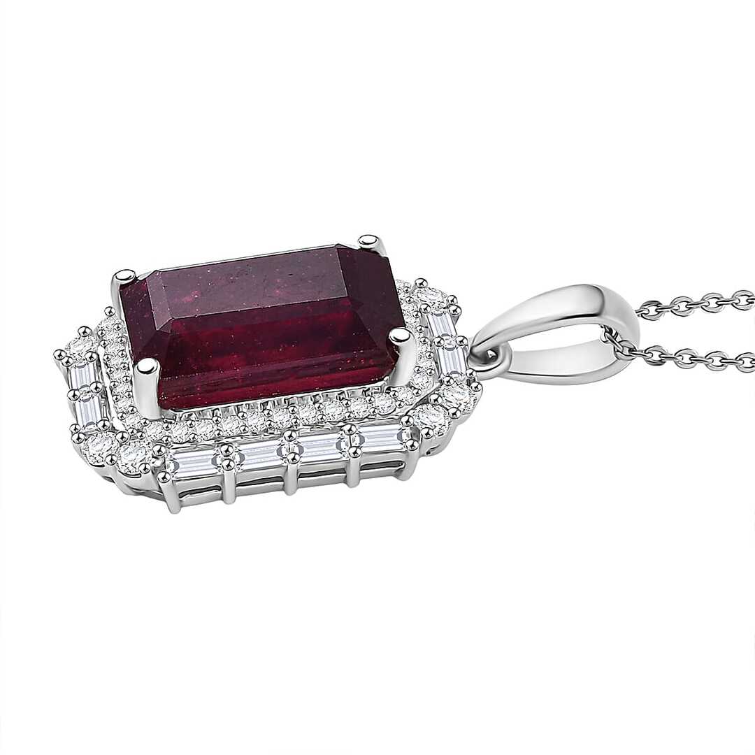 Art Deco Ruby and Moissanite Pendant Necklace in Sterling Silver