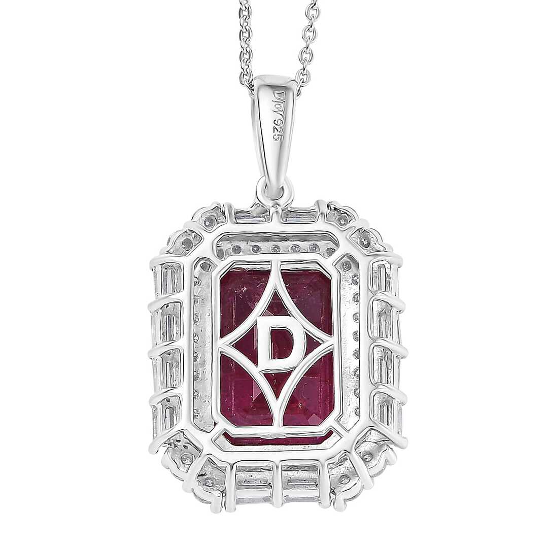 Art Deco Ruby and Moissanite Pendant Necklace in Sterling Silver
