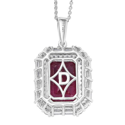 Art Deco Ruby and Moissanite Pendant Necklace in Sterling Silver