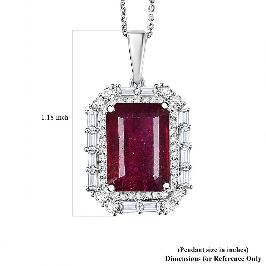 Art Deco Ruby and Moissanite Pendant Necklace in Sterling Silver